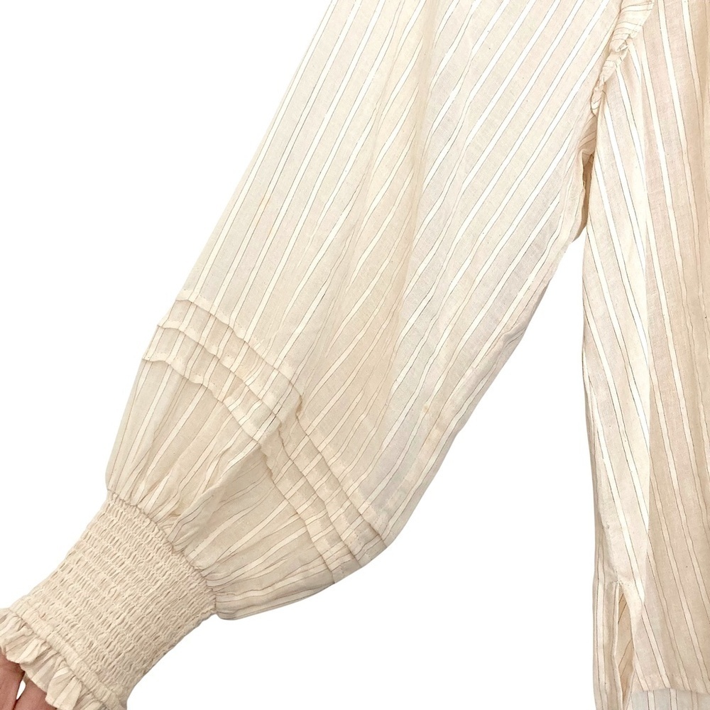 CLEOBELLA Ari Ruffle Lurex Stripe Blouse Cream Button Up Romantic Boho Femme - Picture 8 of 12